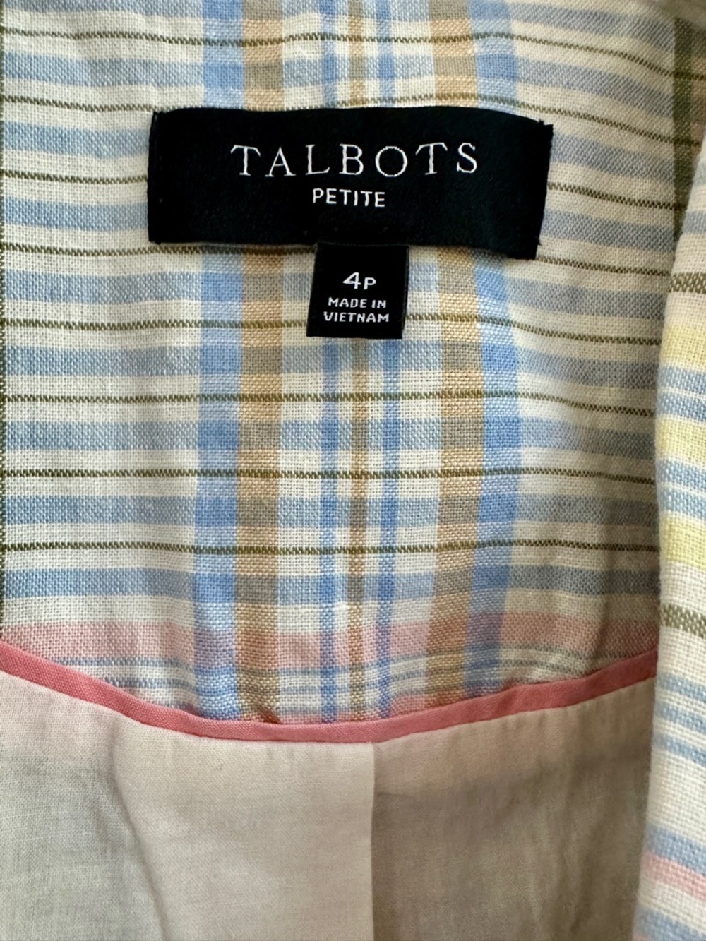 Talbots Spring/ Summer Pastel Plaid Cotton Blazer - Blue, Pink, Cream, Green - Picture 3 of 6